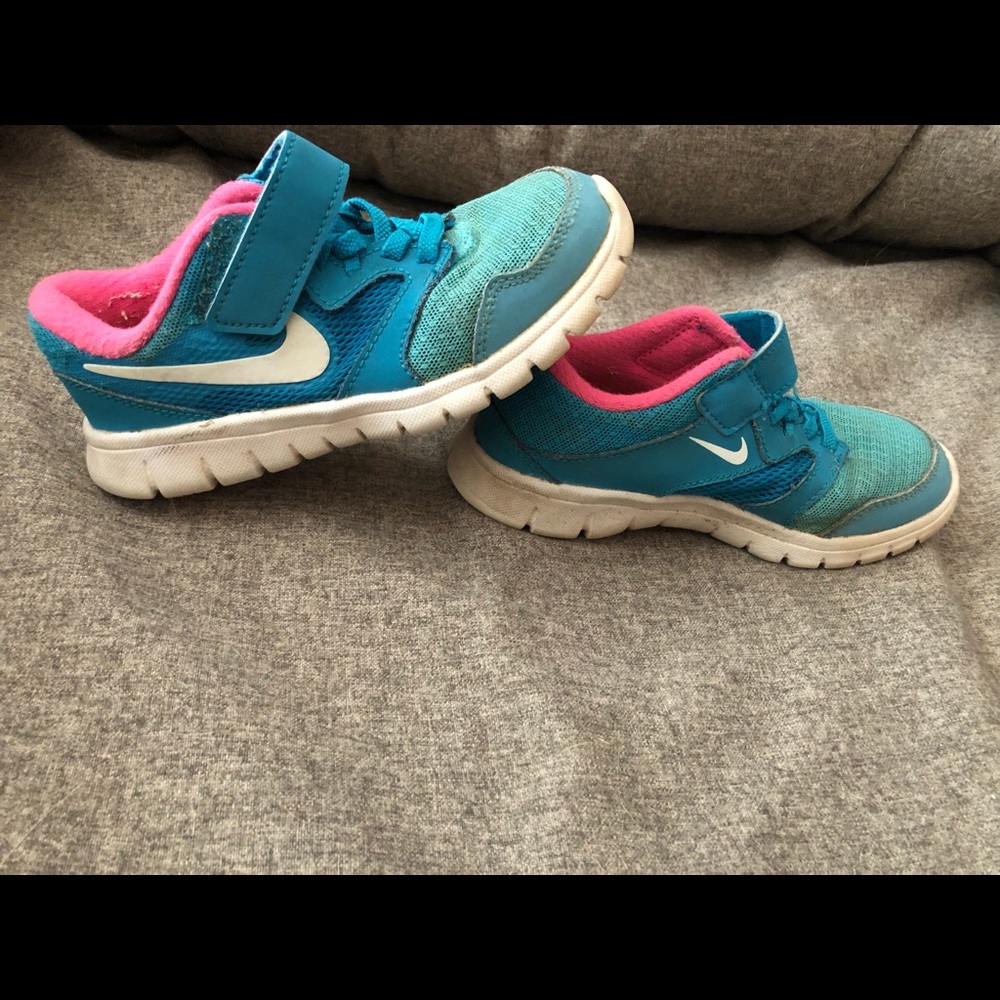 Nike Blue green and pink girls Velcro shoes